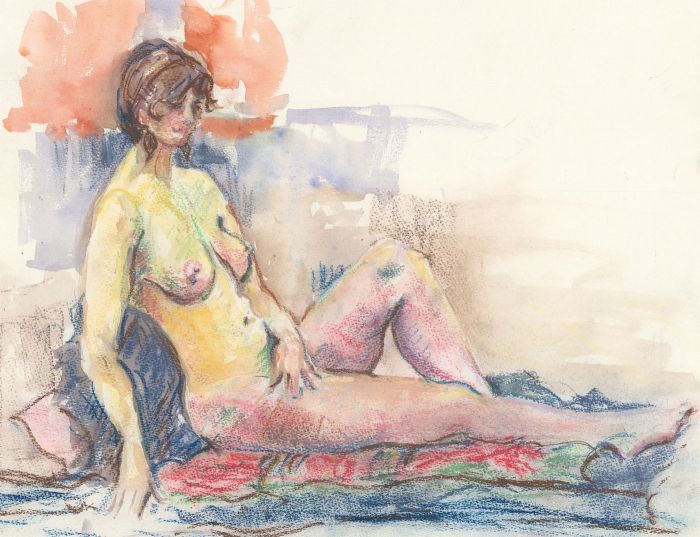 Ann Matthews - 20th Century Pastel, Study of a Reclined Female Nude Figure