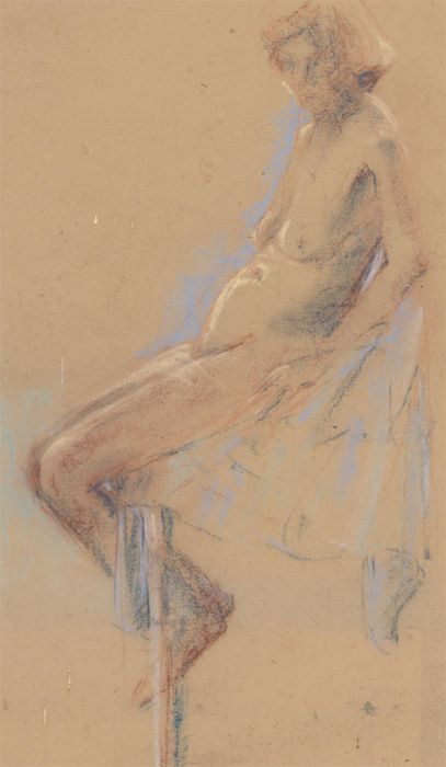 Ann Matthews - 20th Century Pastel, Seated Nude Portrait Study of a Lady