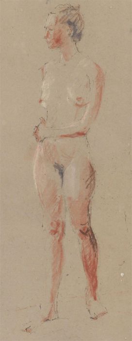 Ann Matthews - 20th Century Pastel, Portrait Study of a Standing Nude Male