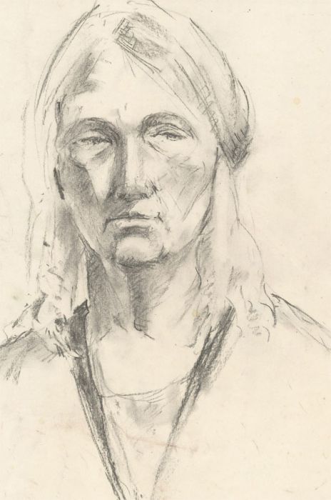 Ann Matthews - 20th Century Charcoal Drawing, Portrait Study of a Pensive Lady