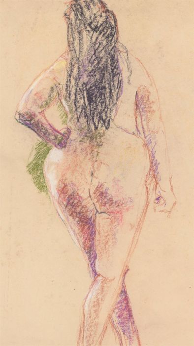 Ann Matthews - 20th Century Pastel, Nude Portrait of a Lady with Long Dark Hair