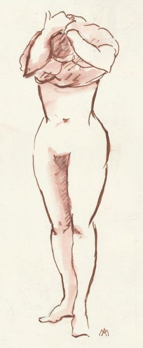 Ann Matthews - Signed 20th Century Pen and Ink Drawing, Nude Portrait Study