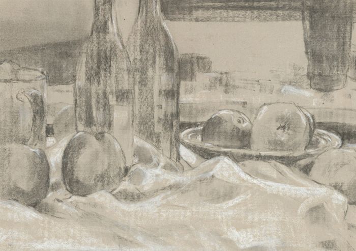 Ann Matthews - Pair of 20th Century Charcoal Drawing, Still Life and Portrait