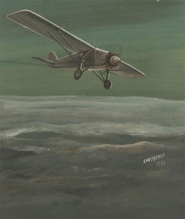 Mid 20th Century Gouache - Charles Lindbergh & The Spirit of St. Louis