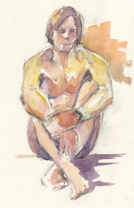 Ann Matthews - 20th Century Watercolour, Vibrant Nude Study of a Male