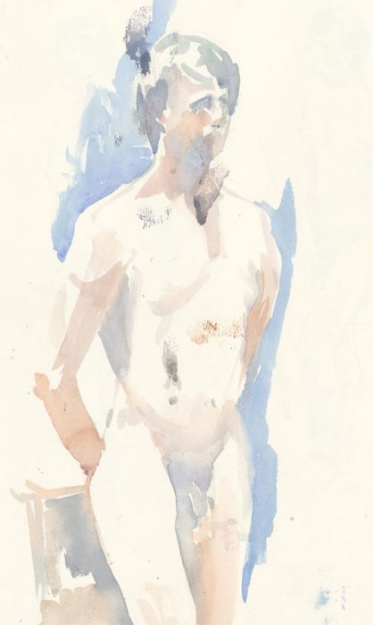 Ann Matthews - Double Sided 20th Century Watercolour, Standing Male Nude Studies