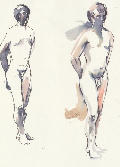 Ann Matthews - 20th Century Pen and Ink Drawing, Standing Male Nude