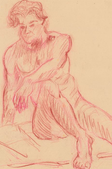 A.A. Graham-Bishop - 20th Century Sanguine, Seated Male Nude