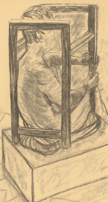 A.A. Graham-Bishop - 20th Century Charcoal Drawing, Confined Male Sitter