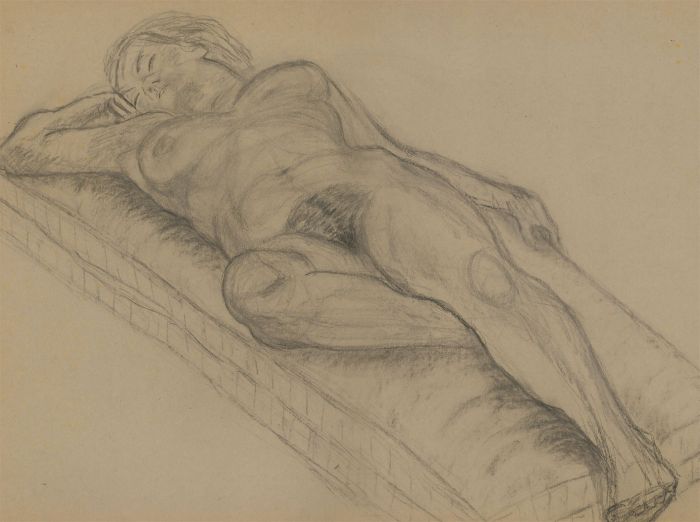 A.A. Graham-Bishop - 20th Century Charcoal Drawing, Sleeping Female Nude