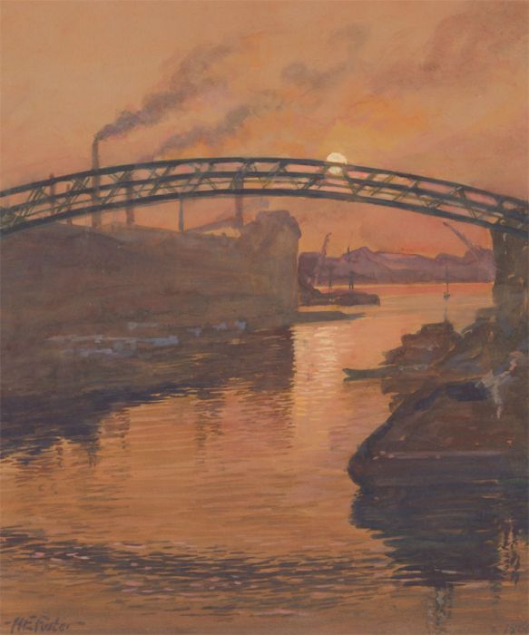 Henry E. Foster (1921-2010) - 1966 Gouache, Sunset Over Hamburg, Germany
