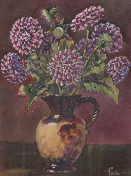 Henry E. Foster (1921-2010) - 1985 Watercolour, Jug of Dahlias
