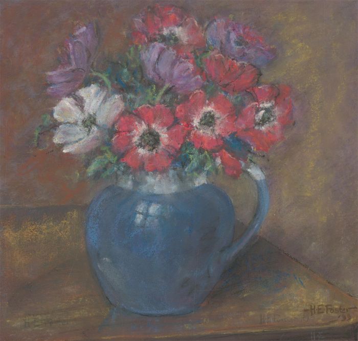 Henry E. Foster (1921-2010) - 1999 Pastel, Blue Jug with Anemones
