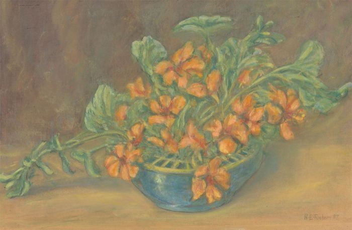 Henry E. Foster (1921-2010) - 1987 Pastel, Nasturtiums in a Blue Bowl