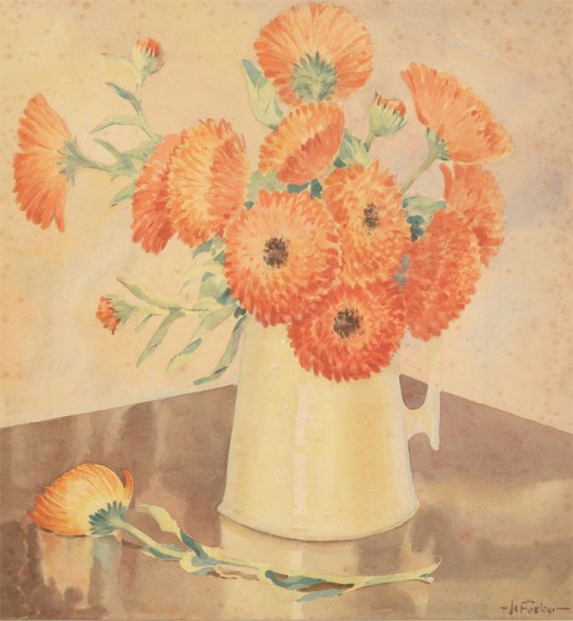 Henry E. Foster (1921-2010) - Watercolour, Still Life with Orange Flowers