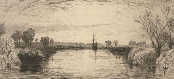 Leon Gaucherel - Early 20th Century Etching, River Landscape