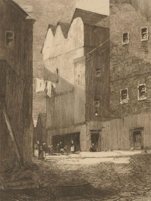 J. Munro Bell - 1884 Etching, Advocates Close, Edinburgh