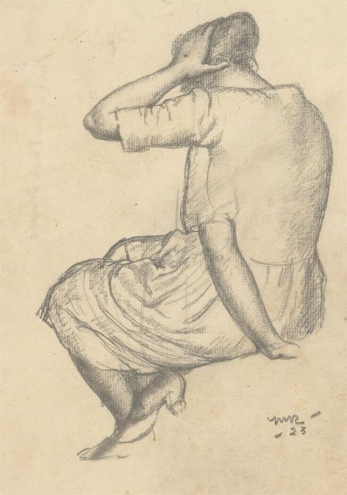 Harold Hope Read (1881-1959) - Charcoal, Sitting Female Figure with Raised Arms