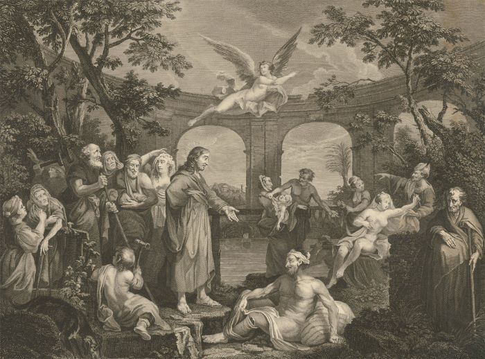 Ravenet & Picot after Hogarth - 1772 Engraving, The Pool of Bethesda