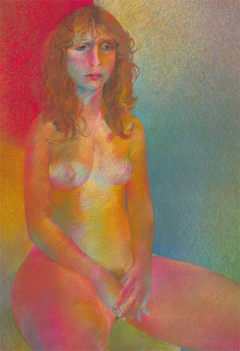 John Ivor Stewart PPPS (1936-2018) - 1982 Pastel, Vibrant Seated Female Figure