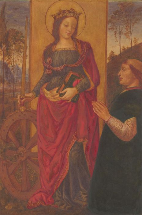 After Pintoricchio (1454-1513) - Late 19C Watercolour, St. Catherine with Donor