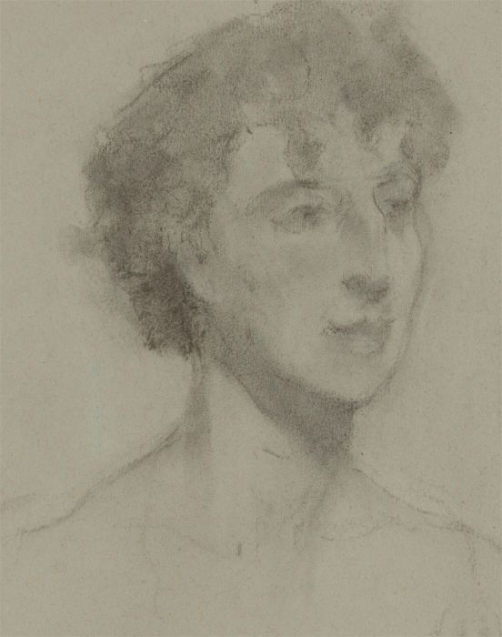 Early 20th Century Charcoal Drawing - Portrait of a Lady with Curly Hair
