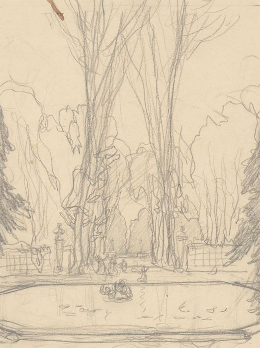 Attrib. Gaston de Latenay (1859-1943) - Early 20C Graphite Drawing, Park Study
