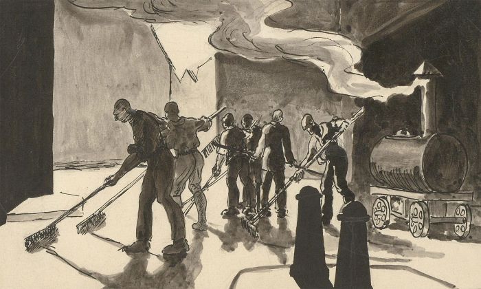 Florence Cynthia Bond (1891-1981) - 1921 Pen and Ink Drawing, Sweeping Workers