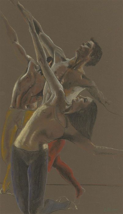 R. Ranson - Signed Contemporary Charcoal Drawing, Dance Class