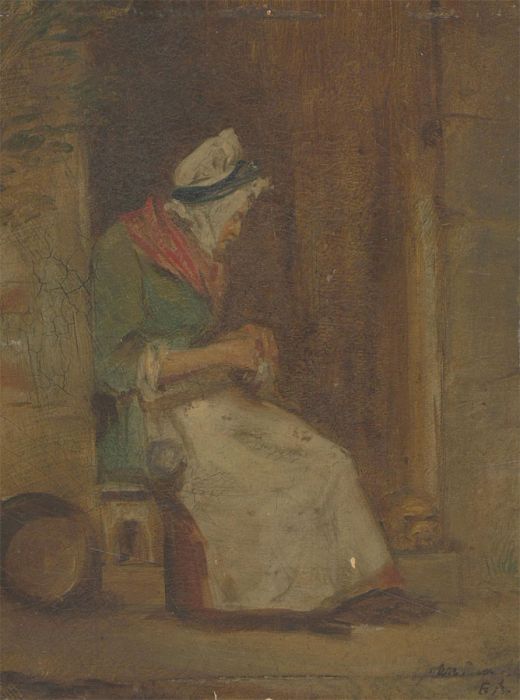 Attrib. John Phillip RA (1817-1867) - Oil, Seated Woman with Red Scarf