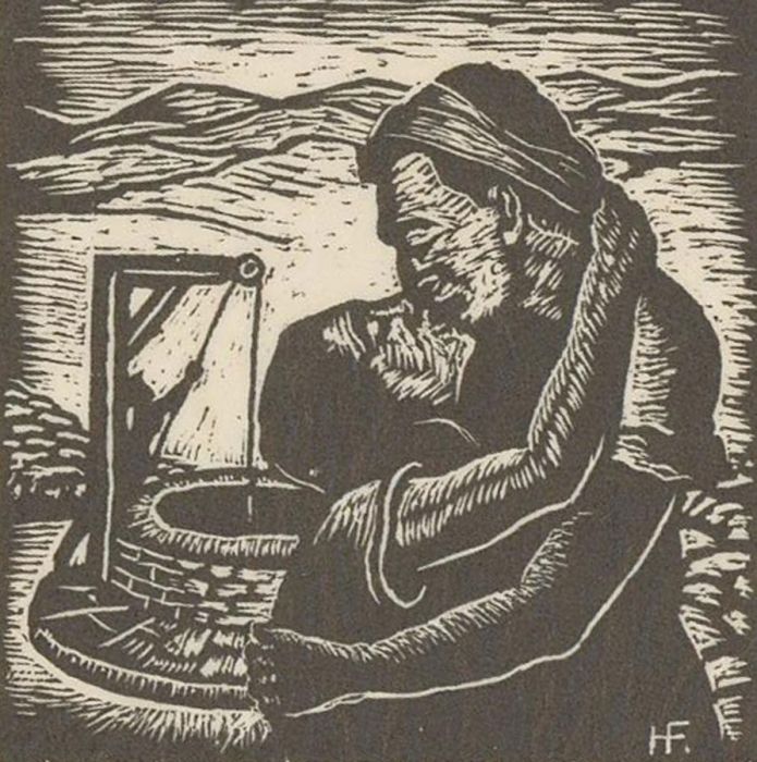 Hermann Fechenbach (1897-1986) - c.1935 Woodcut, Jacob Kisses Rachel