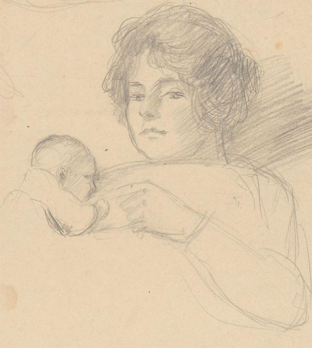 Emma Chadwick (1855-1932) - Late 19th Century Graphite Drawing, Mother and Baby