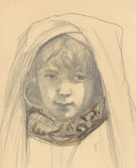 Emma Chadwick (1855-1932) - Late 19th Century Graphite Drawing, Hooded Child