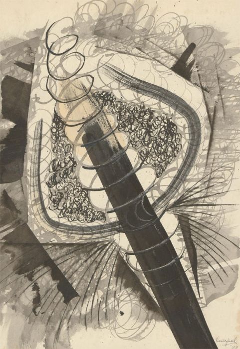 Heath - 1962 Pen and Ink Drawing, Abstraction in Grey
