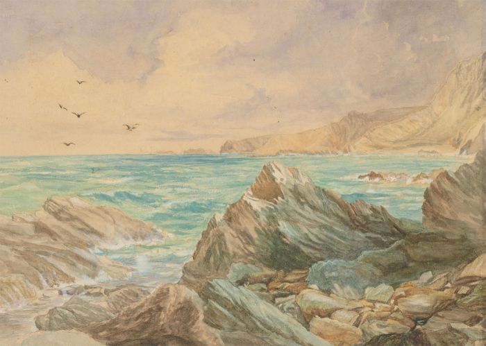 Late 19th Century Watercolour - Coastal Seascape with Cliffs