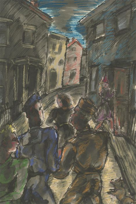 Vera Cuningham (1897-1955) - Pen and Ink Drawing, Street with Figures and Dog