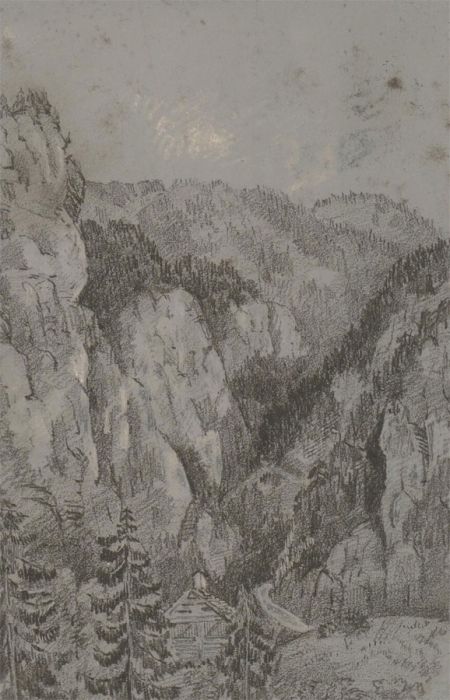 Late 19th Century Graphite Drawing - Alpine Landscape