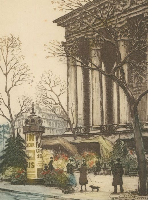 Early 20th Century Etching - Parisian Street Scene