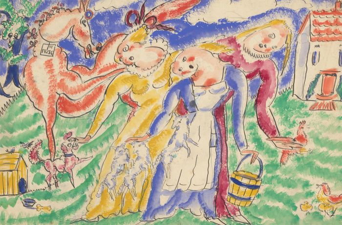 Vera Cuningham (1897-1955) - Mid 20th Century Gouache, Three Figures and Animals