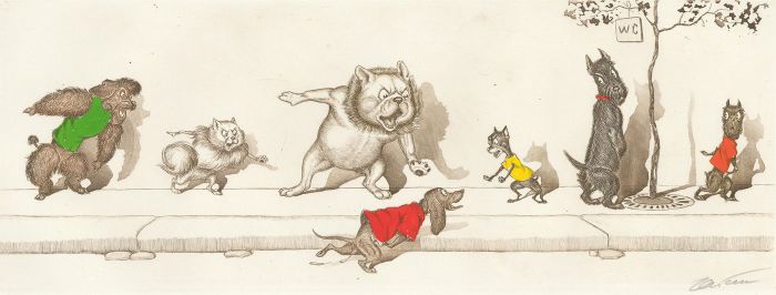 Boris O'Klein (1893-1985) - 20th Century Etching, Dogs of Paris, A la Queue