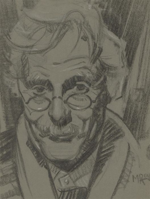 Malcolm Rogers - Signed Mid 20th C. Charcoal Drawing, Elderly Man with Glasses