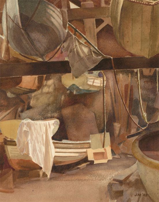 John Morgan - 1948 Watercolour, Boat House, Topsham