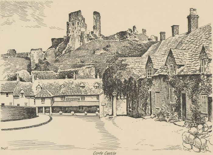 R.W.T. Paget - Mid 20th Century Pen and Ink Drawing, Corfe Castle