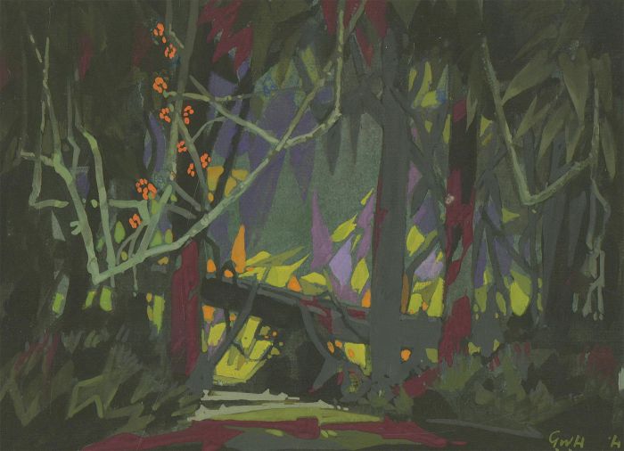 G.W.H - Mid 20th Century Gouache, Stylised Landscape