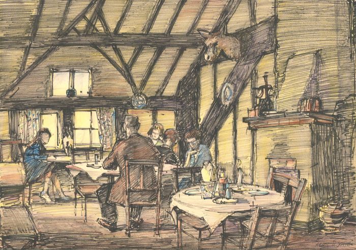 Alan Yates ARBSA - Mid 20th Century Pen and Ink Drawing, Refreshments
