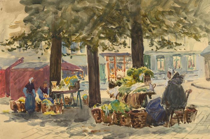 Charles Arthur Hannaford RBA (1887-1972) - Watercolour, French Vegetable Market