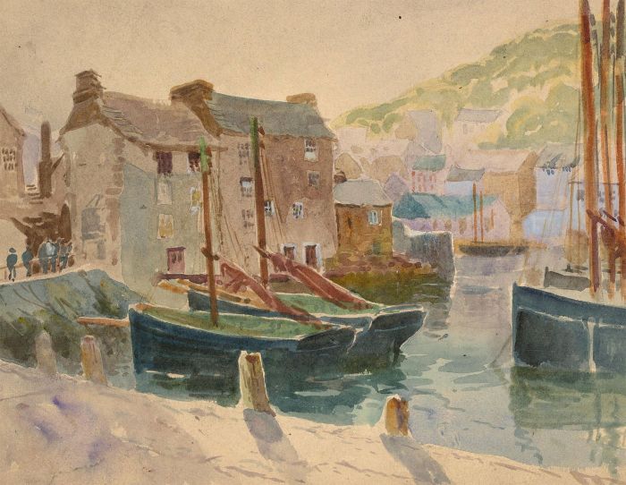Charles Arthur Hannaford RBA (1887-1972) - Watercolour, Fishing Boats in Town