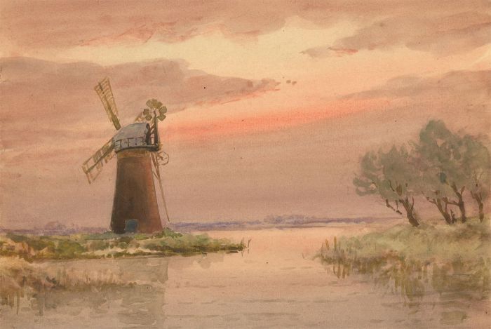 Charles Edward Hannaford RBA (1863-1955) - Watercolour, Norfolk Windmill