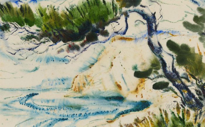 J.W.S. Cox (1911-1982) - 1967 Watercolour, Coastal Abstraction