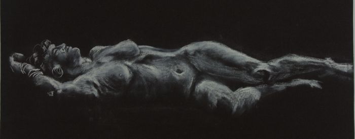 20th Century Chalk Drawing - Nude Study of a Reclining Lady